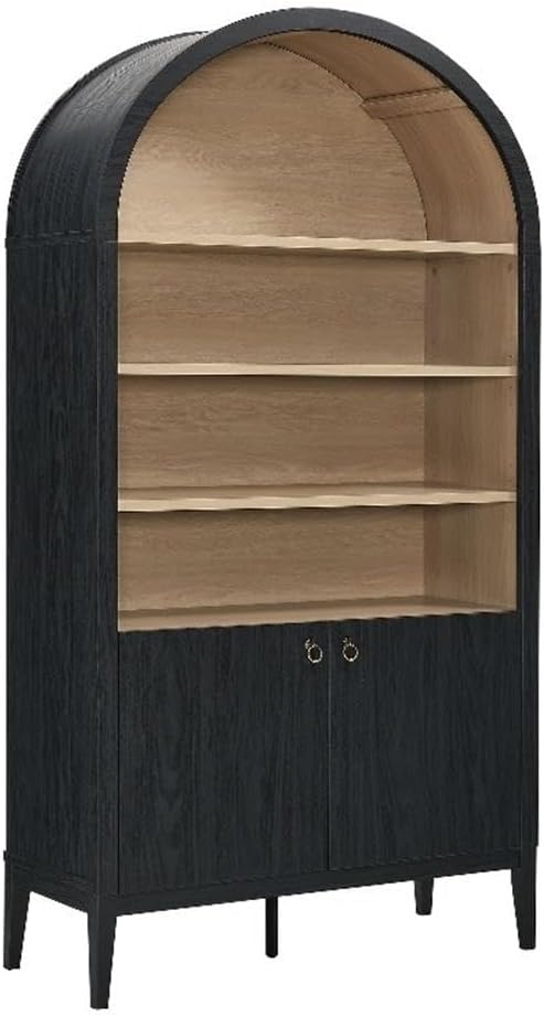 Tall Black Arched Display Storage Cabinet Bookshelf