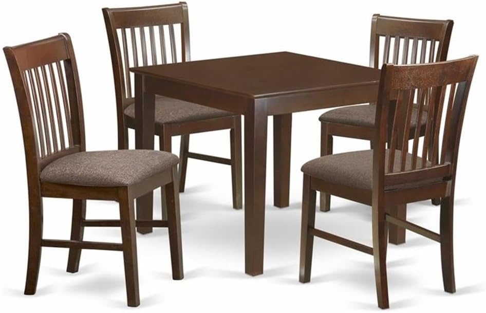 Mahogany Dining Set Wood Table Four Fabric Chairs
