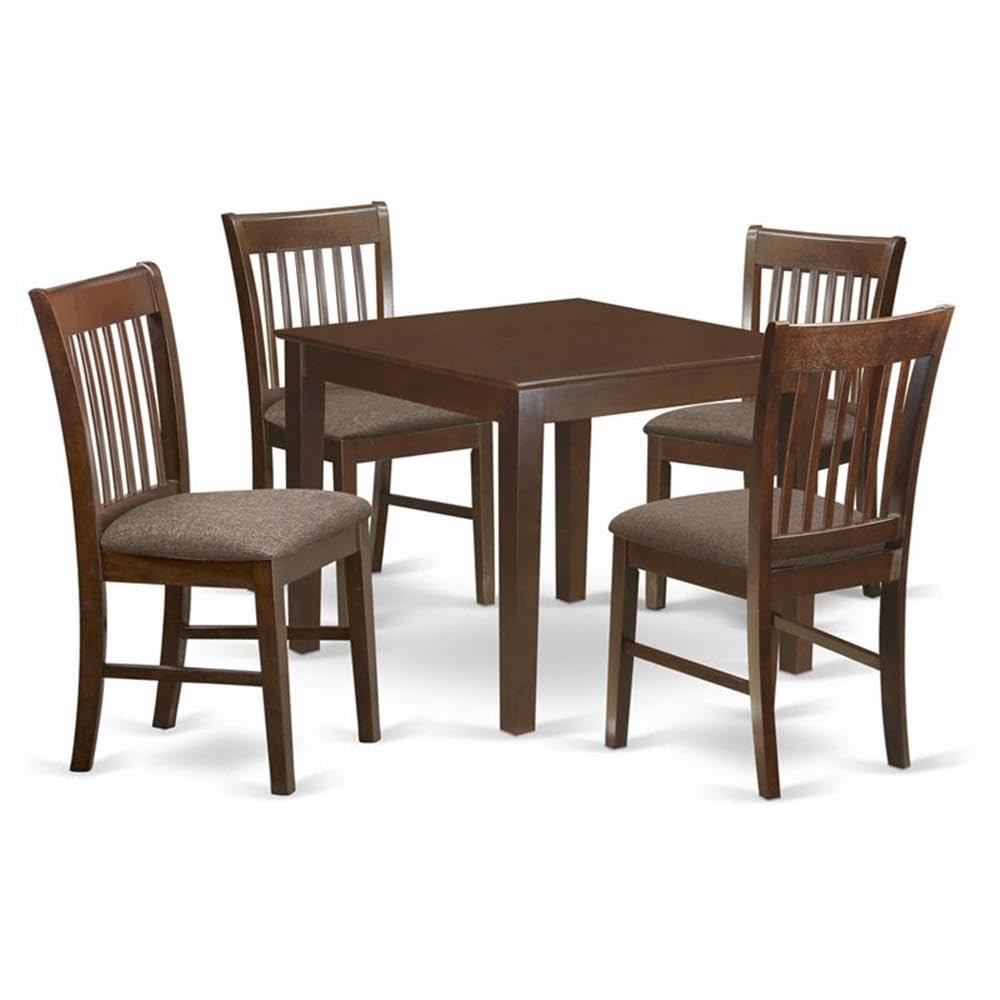 Mahogany Dining Set Wood Table Four Fabric Chairs