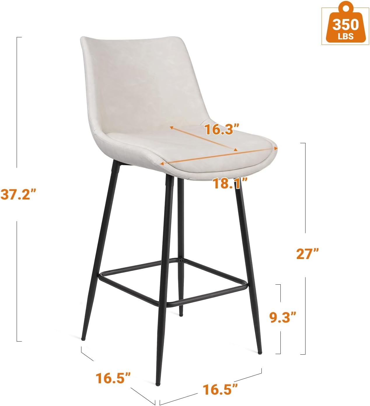 Beige Leather Bar Stools Metal Base Set of Three