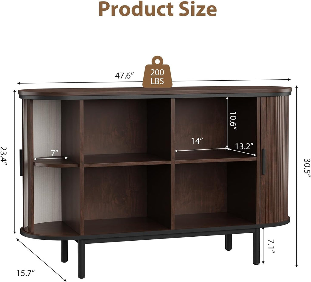 Mid Century Console Sliding Doors Walnut Storage