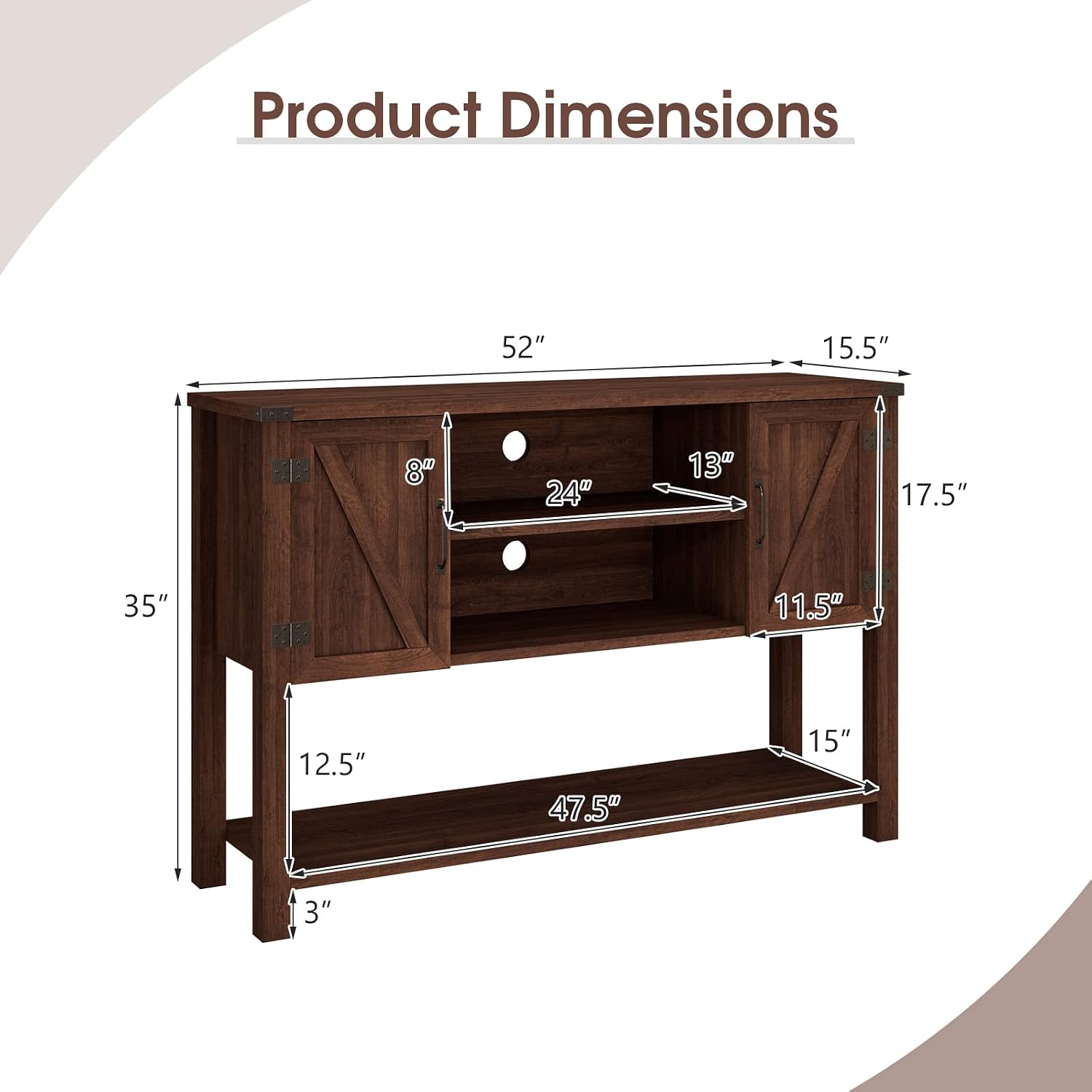 Farmhouse Wood Sideboard Cabinets Open Shelves Brown