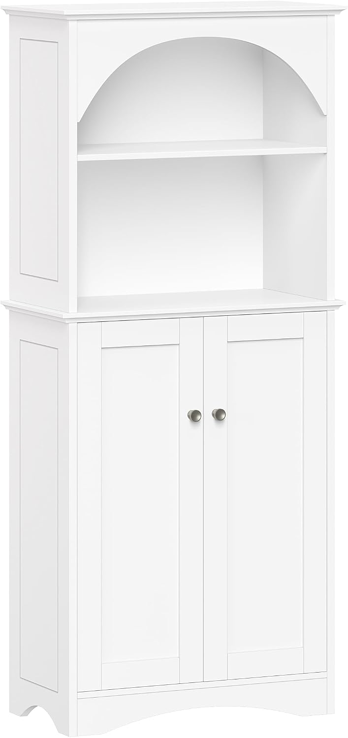 White Sideboard Cabinet Arched Open Storage Shelves