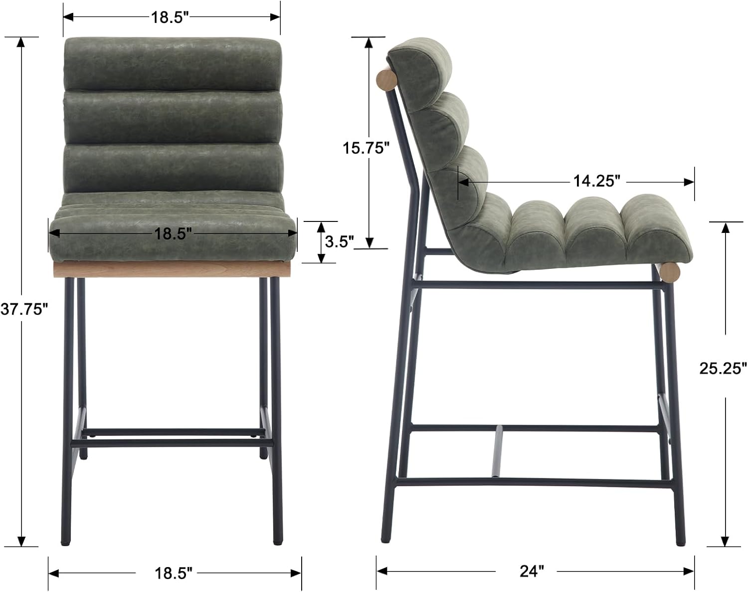 Green Tufted Bar Stools Black Metal Frames Set 4