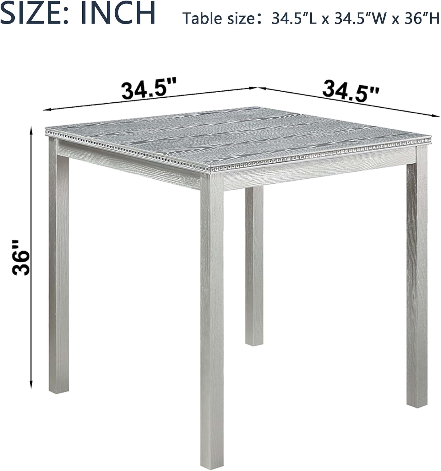Silver Grey Square Wood Dining Table Seats Four