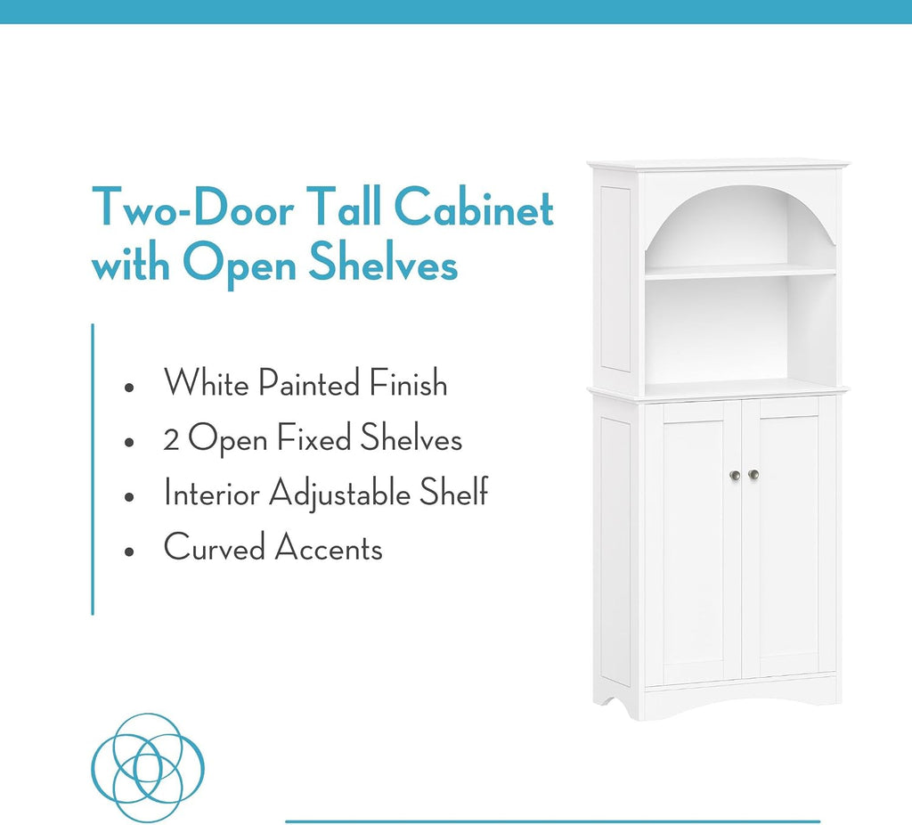 White Sideboard Cabinet Arched Open Storage Shelves