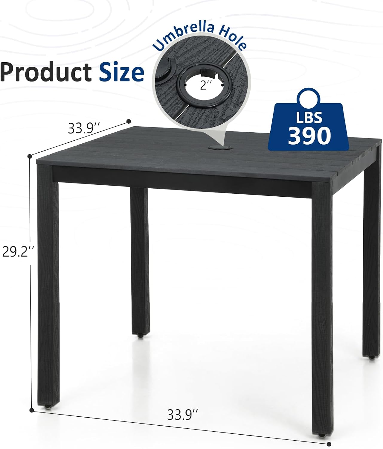 Black Square Patio Table Umbrella Hole Seats 4