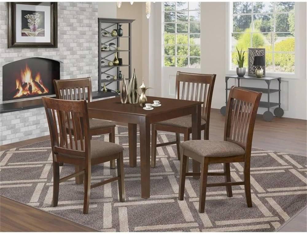 Mahogany Dining Set Wood Table Four Fabric Chairs