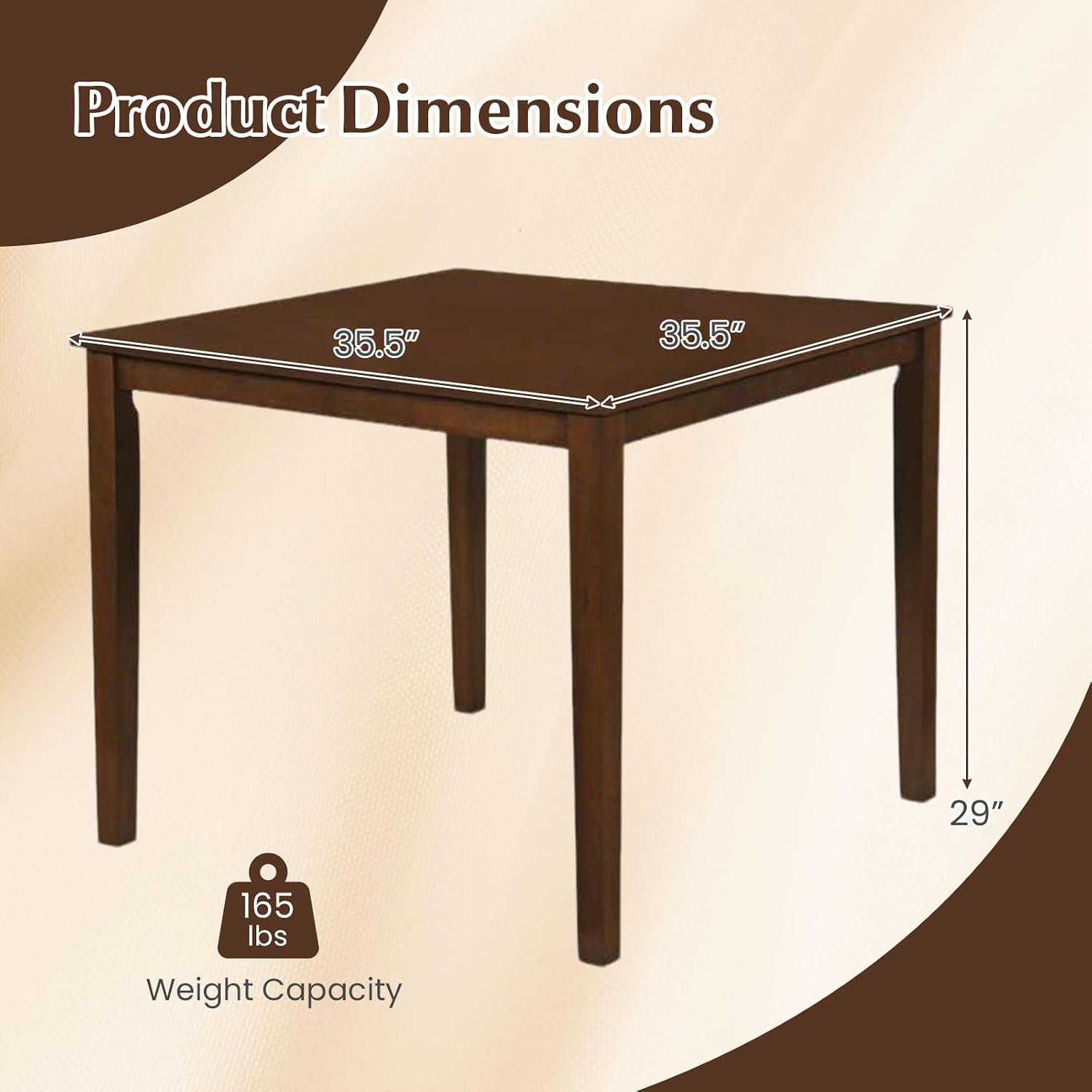 Walnut Wood Square Dining Table Rubber Legs Seats 4