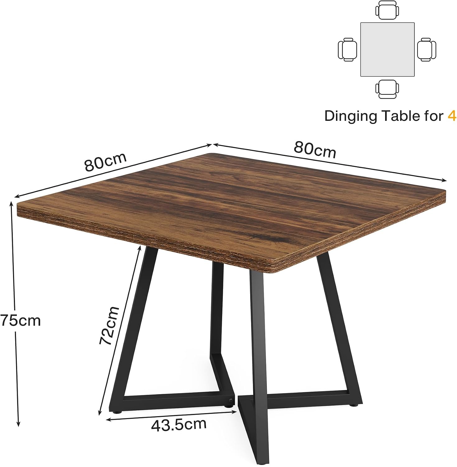Industrial Square Dining Table Metal Base Seats Two