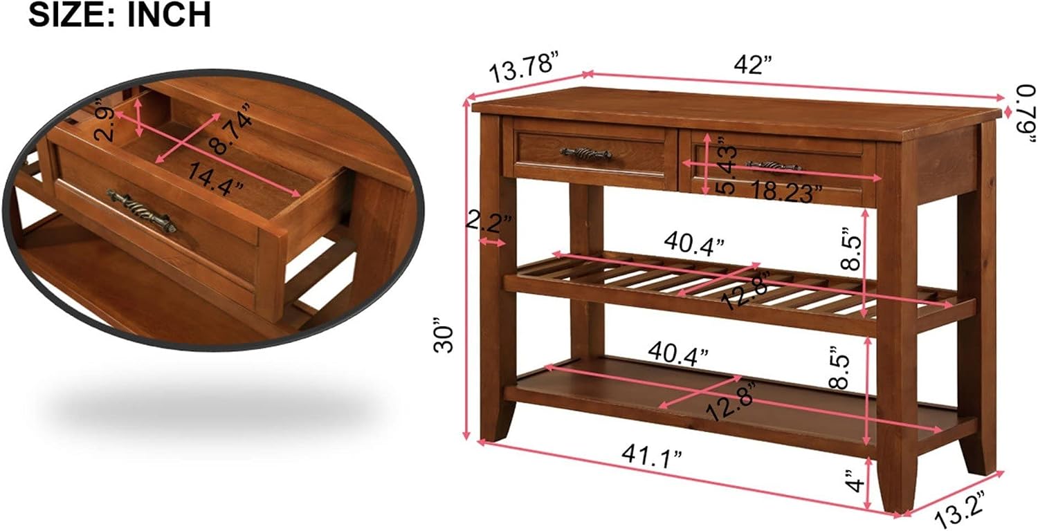 Entryway Console Table Drawers Lower Shelves Brown
