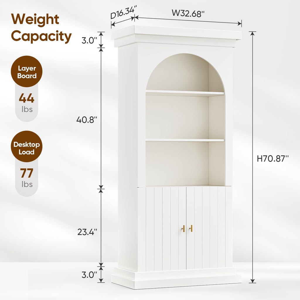 Tall White Arched Cabinet Drawers Gold Handles
