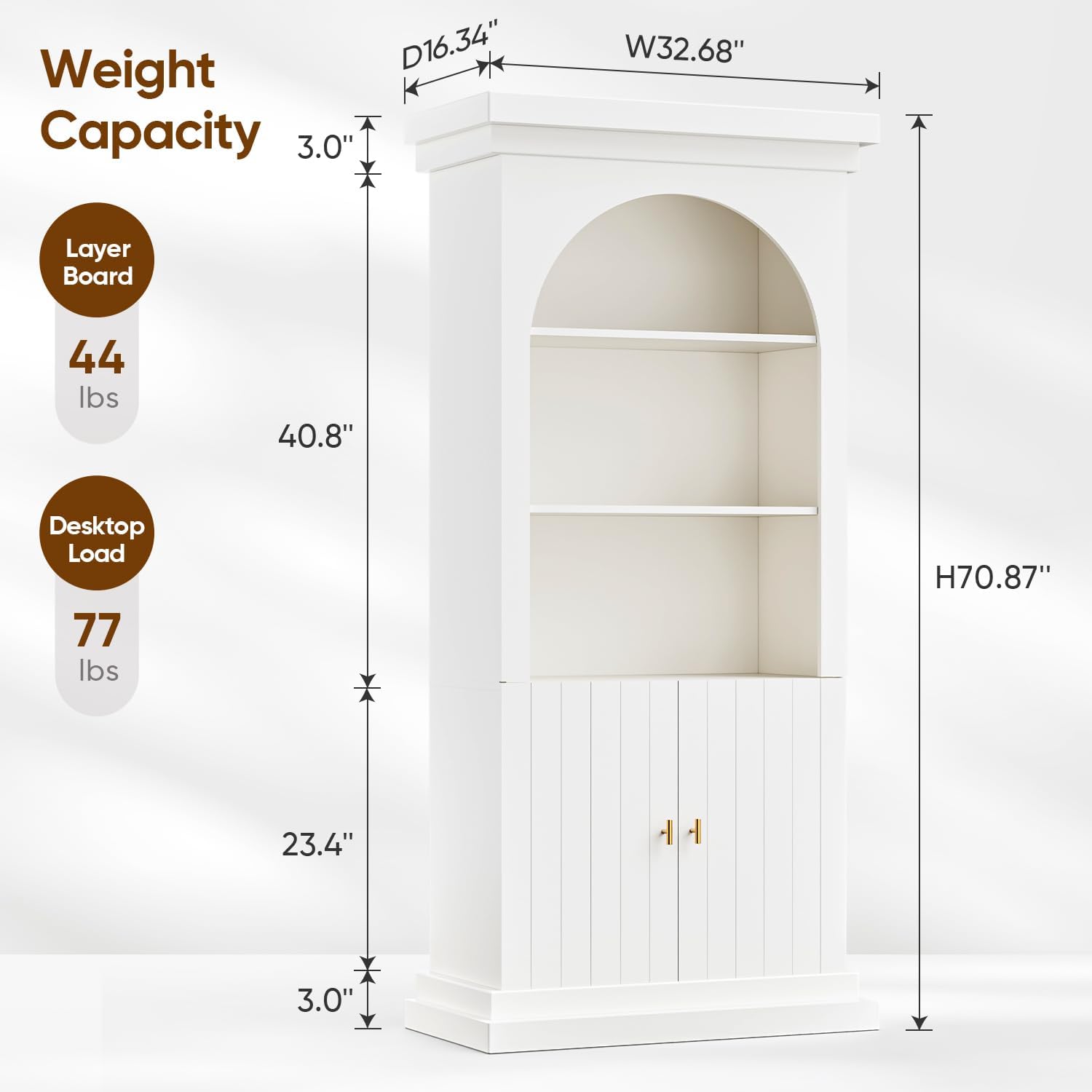 Tall White Arched Cabinet Drawers Gold Handles