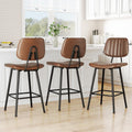 Dark Brown Leather Bar Stools High Back Metal Legs Set 3