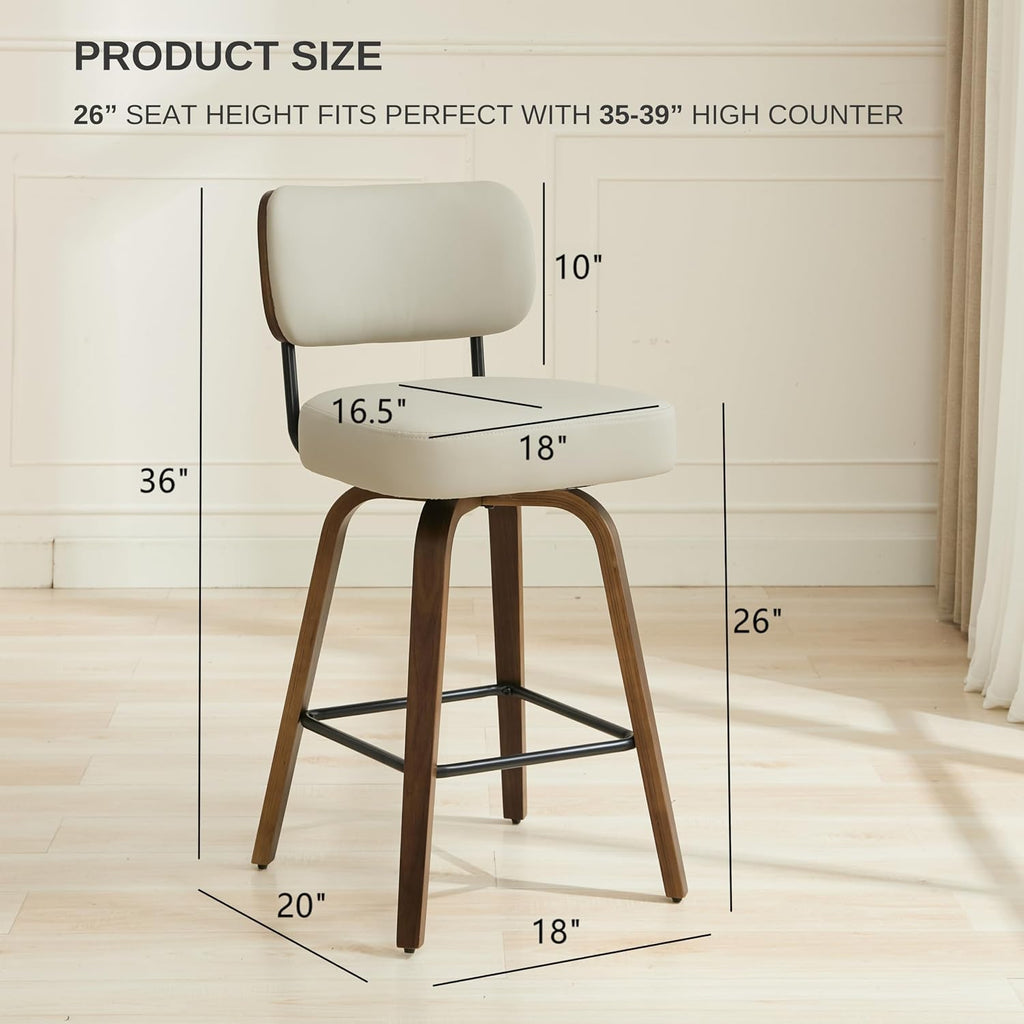 Beige Gray Swivel Bar Stools Walnut Legs Set 4