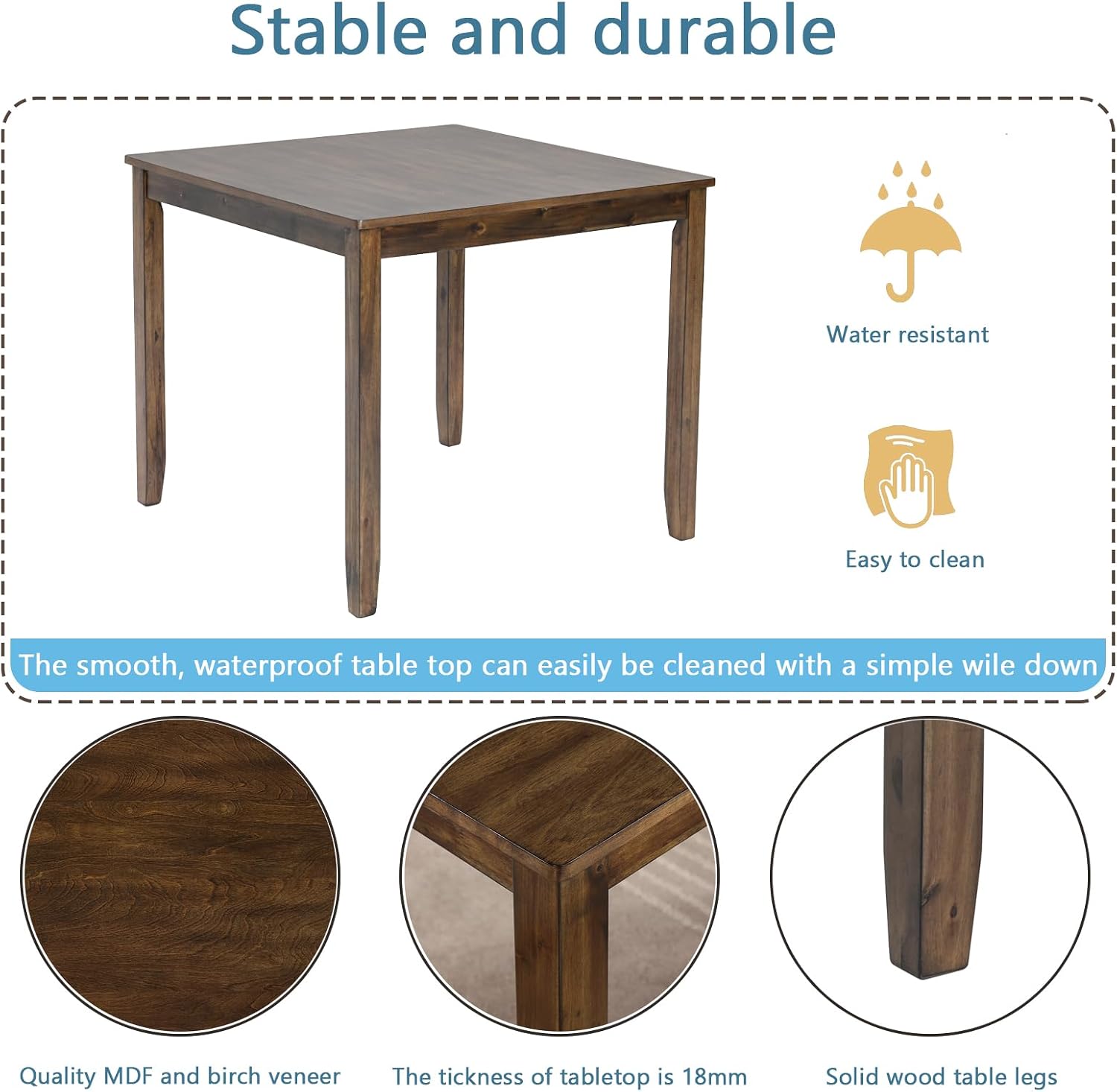 Walnut Square Wood Dining Table For Four People