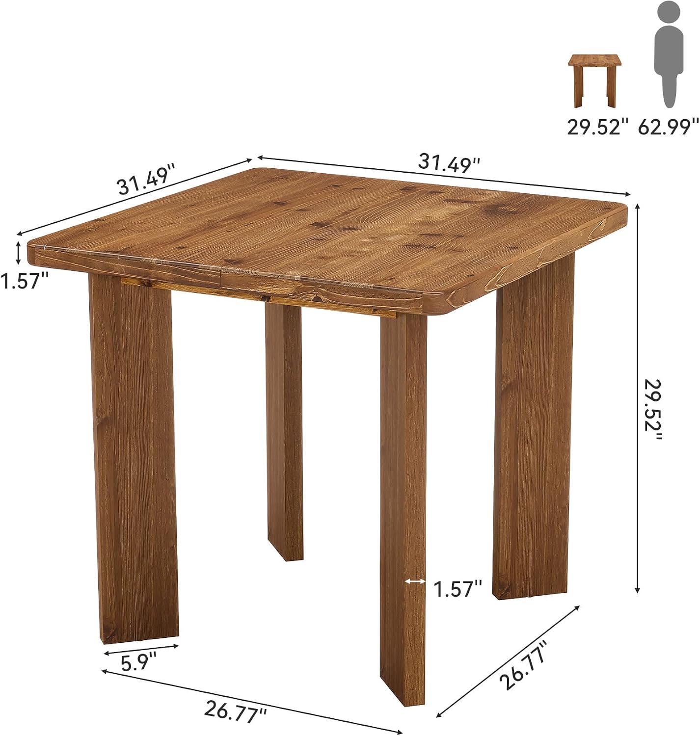 Walnut Square Farmhouse Dining Table Seats Four