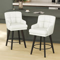 Beige Faux Leather Swivel Bar Stools Wood Legs Set 2