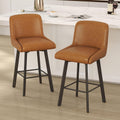 Faux Leather Swivel Bar Stools Metal Legs Brown Set 2