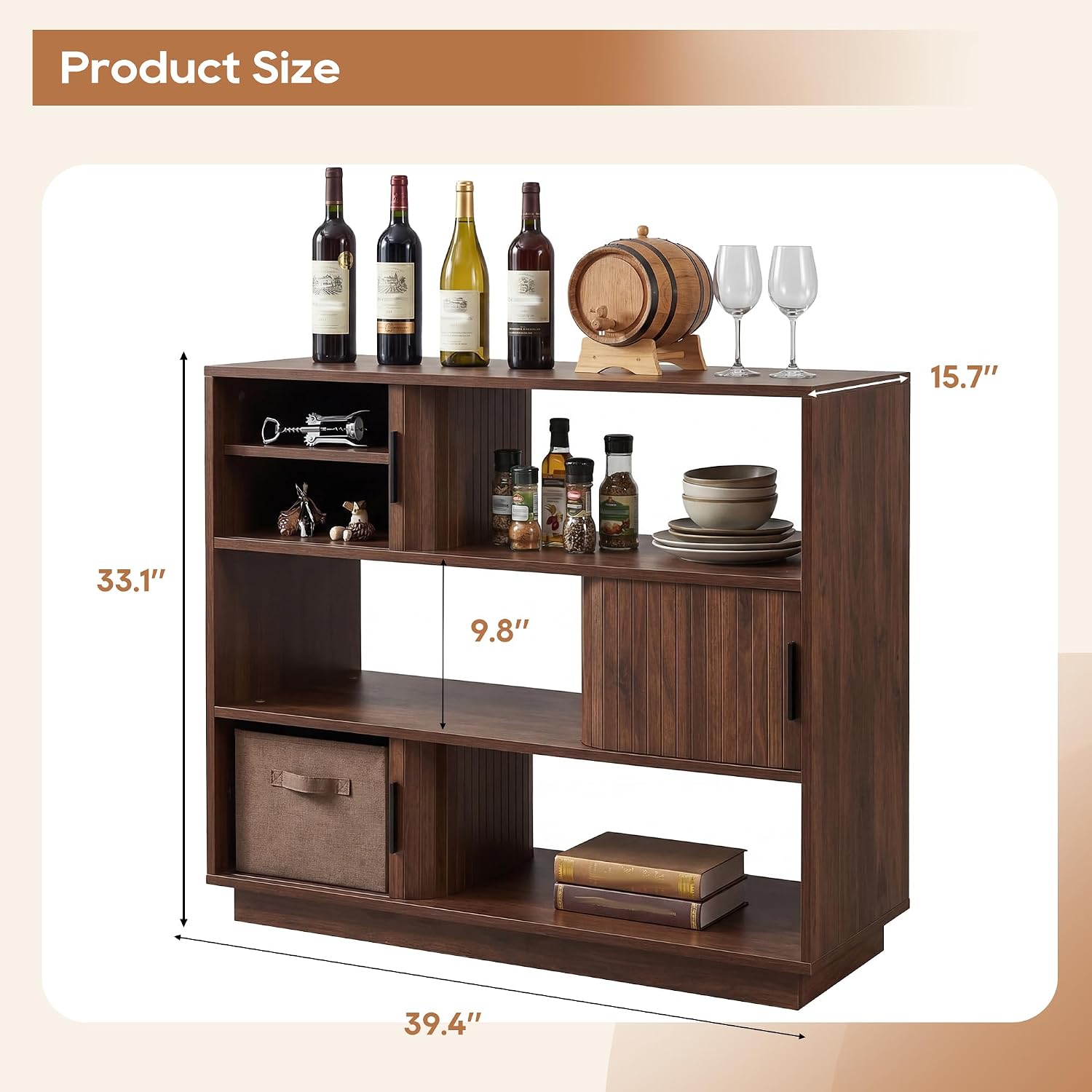 Sliding Door Sideboard with Adjustable Shelves Wood