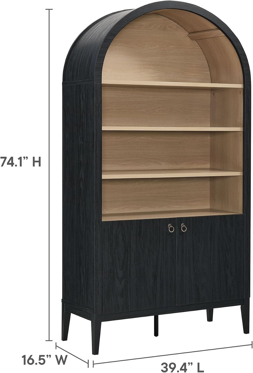 Tall Black Arched Display Storage Cabinet Bookshelf