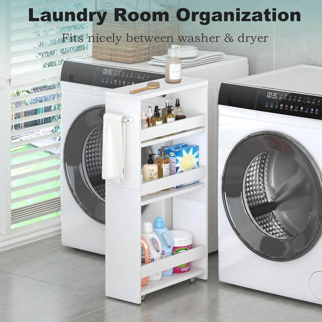 4-Tier Slim Rolling Storage Cart with Handle