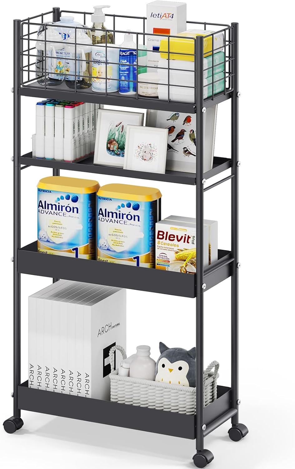 4-Tier Narrow Rolling Metal Storage Organizer Cart