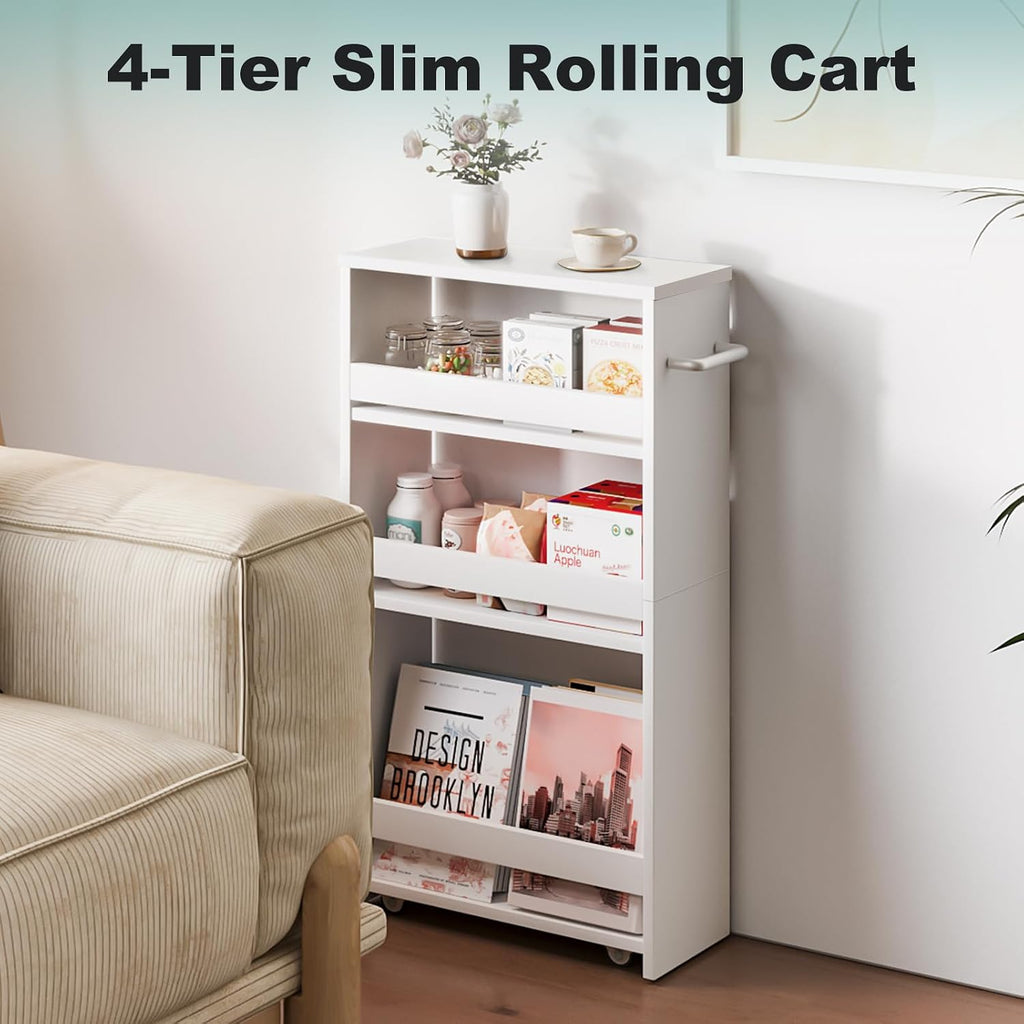 4-Tier Slim Rolling Storage Cart with Handle