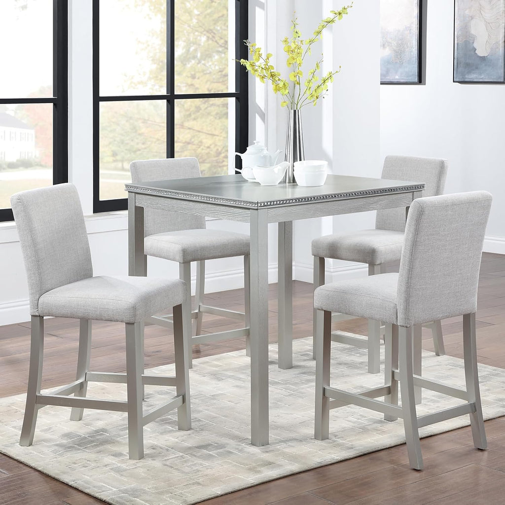 Silver Grey Square Wood Dining Table Seats Four