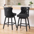 Black Tufted Swivel Bar Stools Wood Legs Set 2