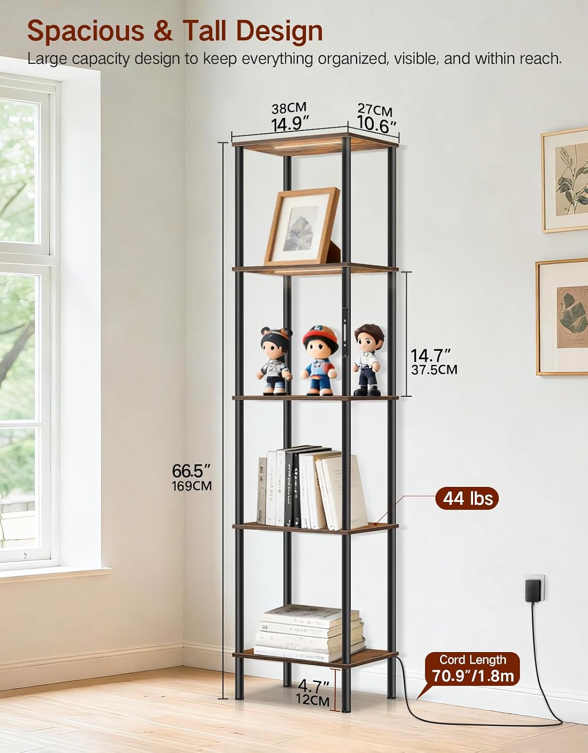 Tall Display Shelves LED Lights Dimmable Remote