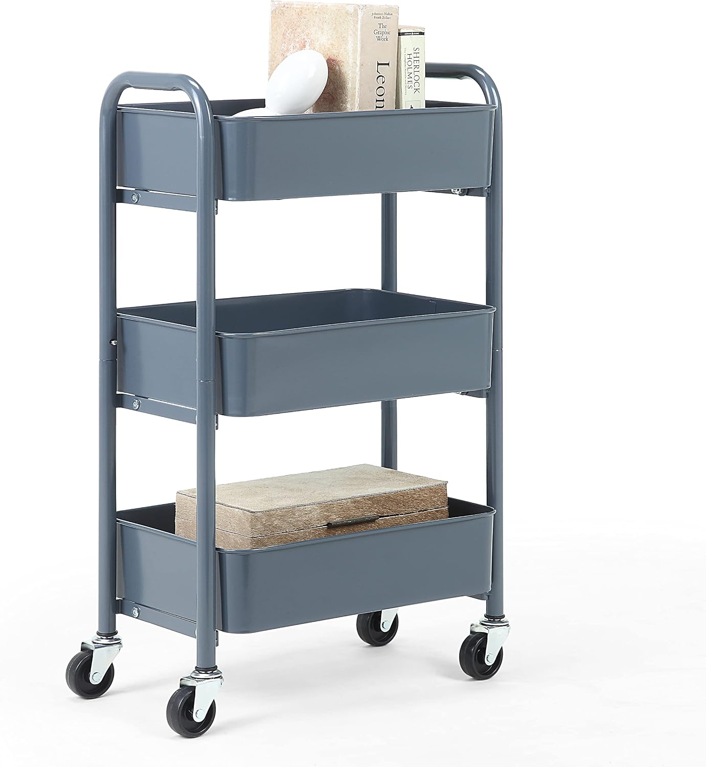 3-Tier Compact Rolling Metal Storage Cart Blue