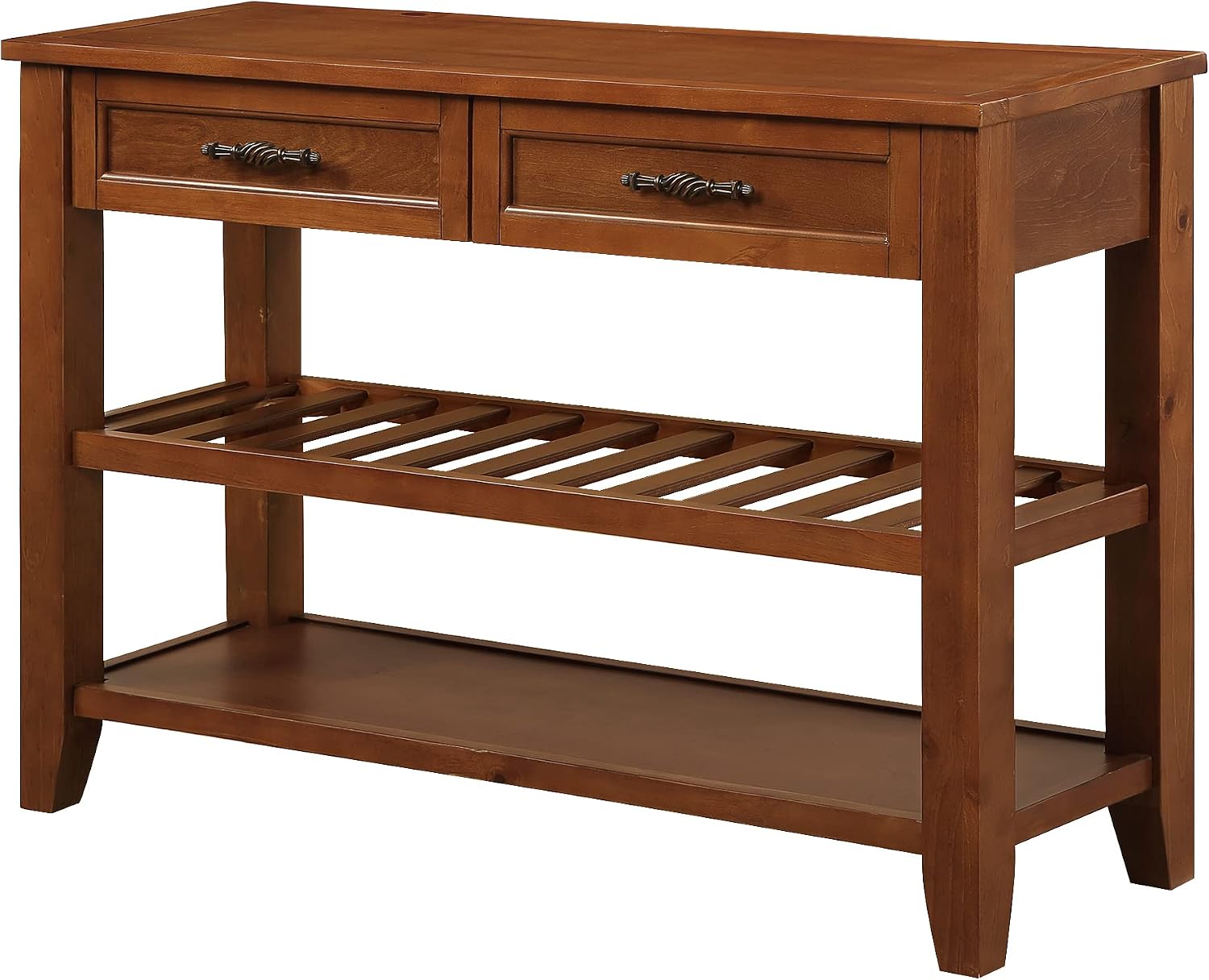 Entryway Console Table Drawers Lower Shelves Brown