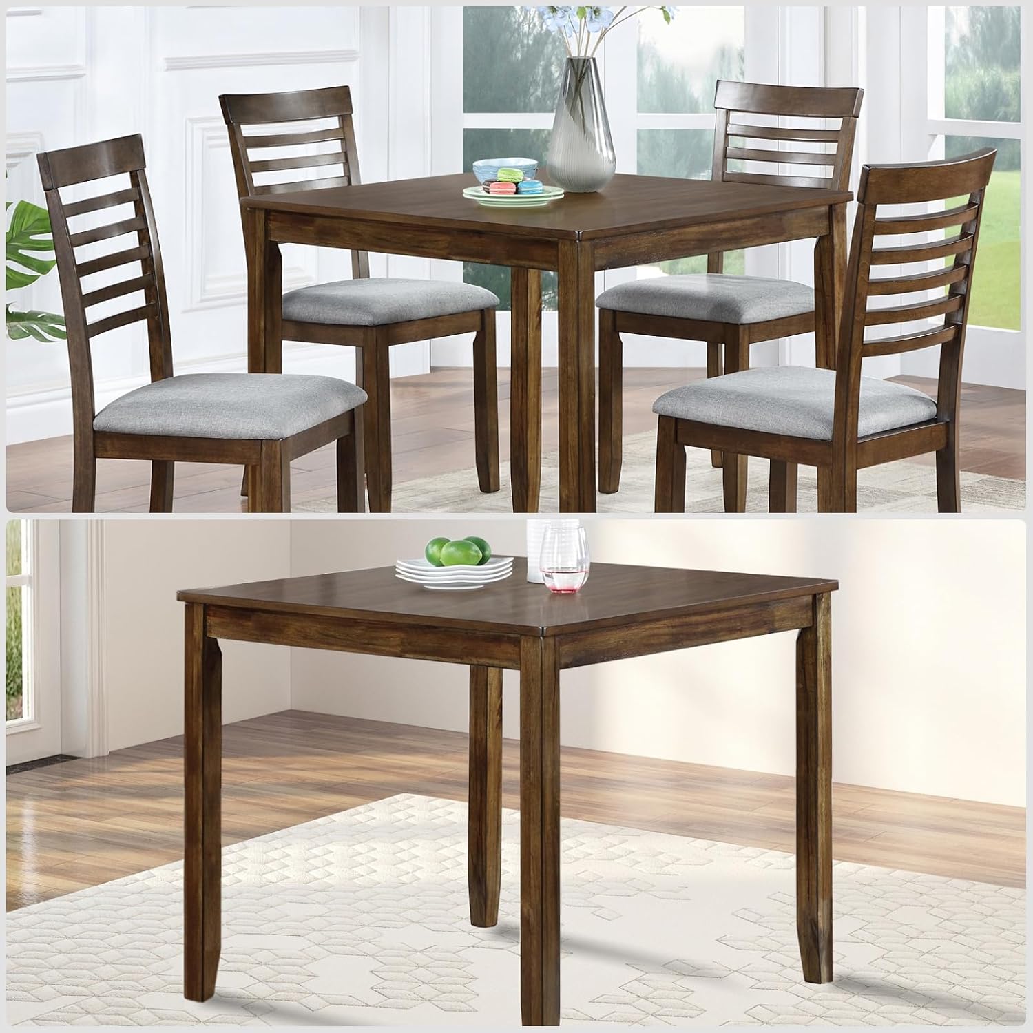Walnut Square Wood Dining Table Tapered Legs Seats 4