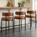 Brown Vegan Leather Bar Stools With Backs Set 3