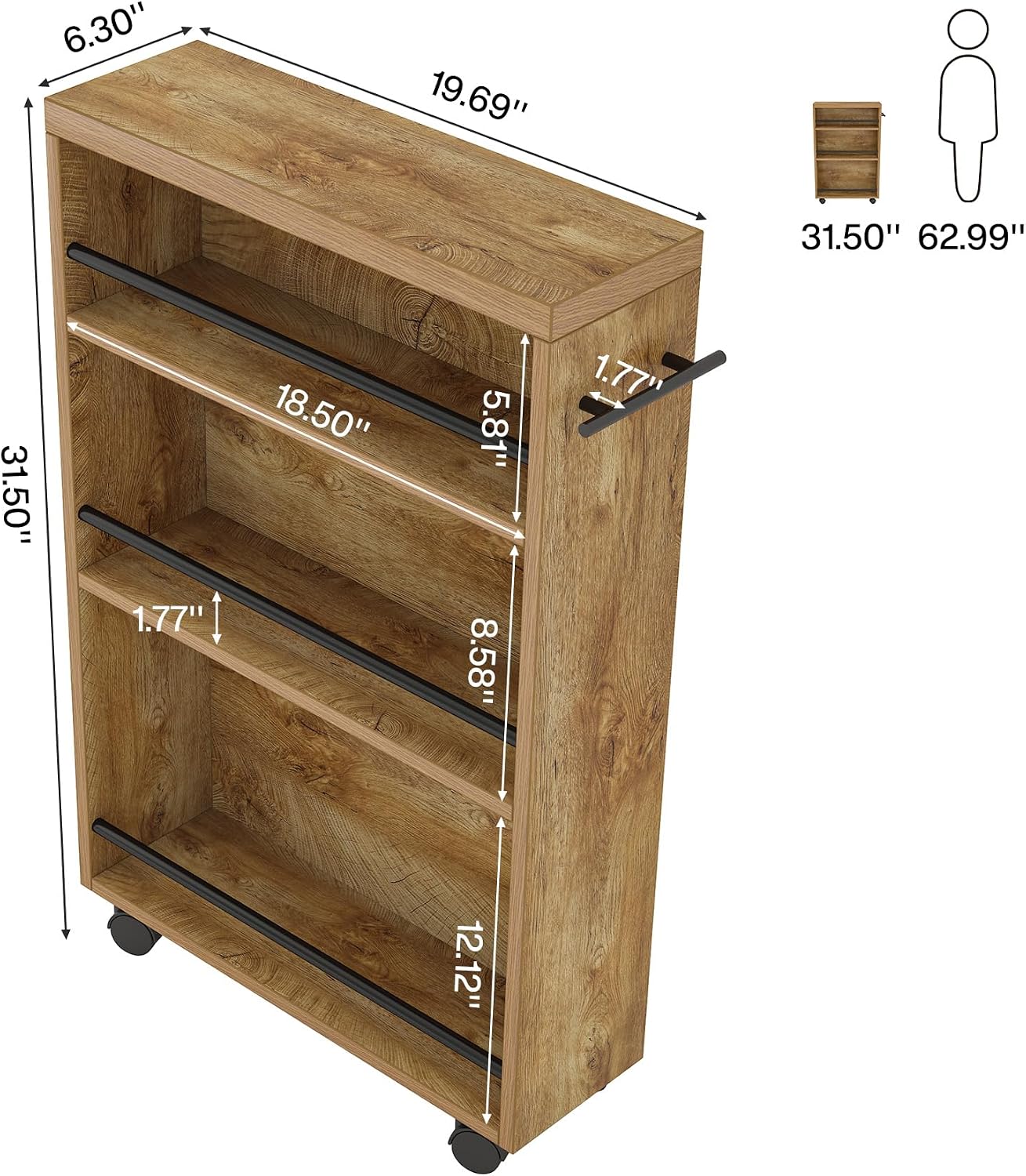 4-Tier Slim Rolling Storage Cart With Handle