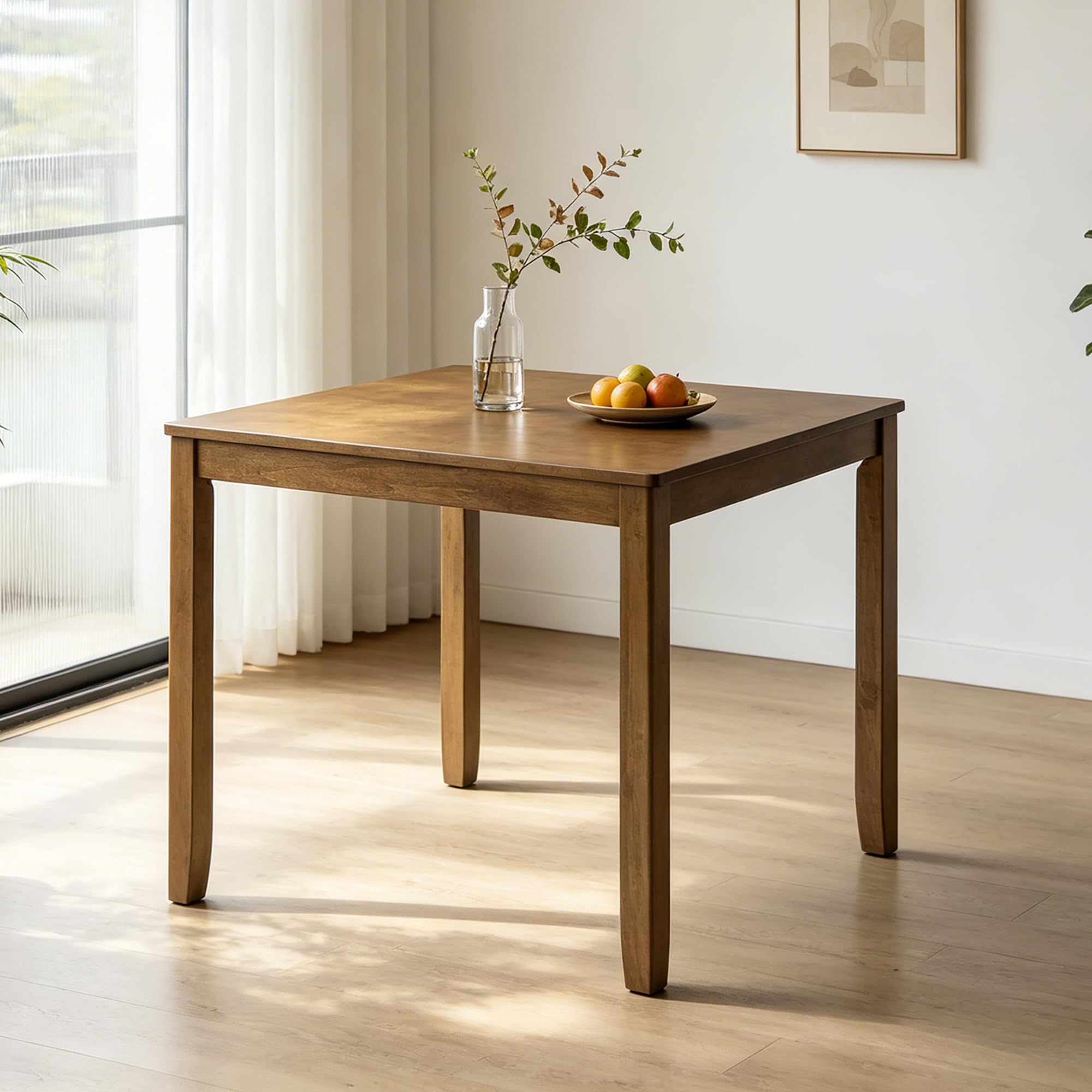 Walnut Square Wood Dining Table For Four People