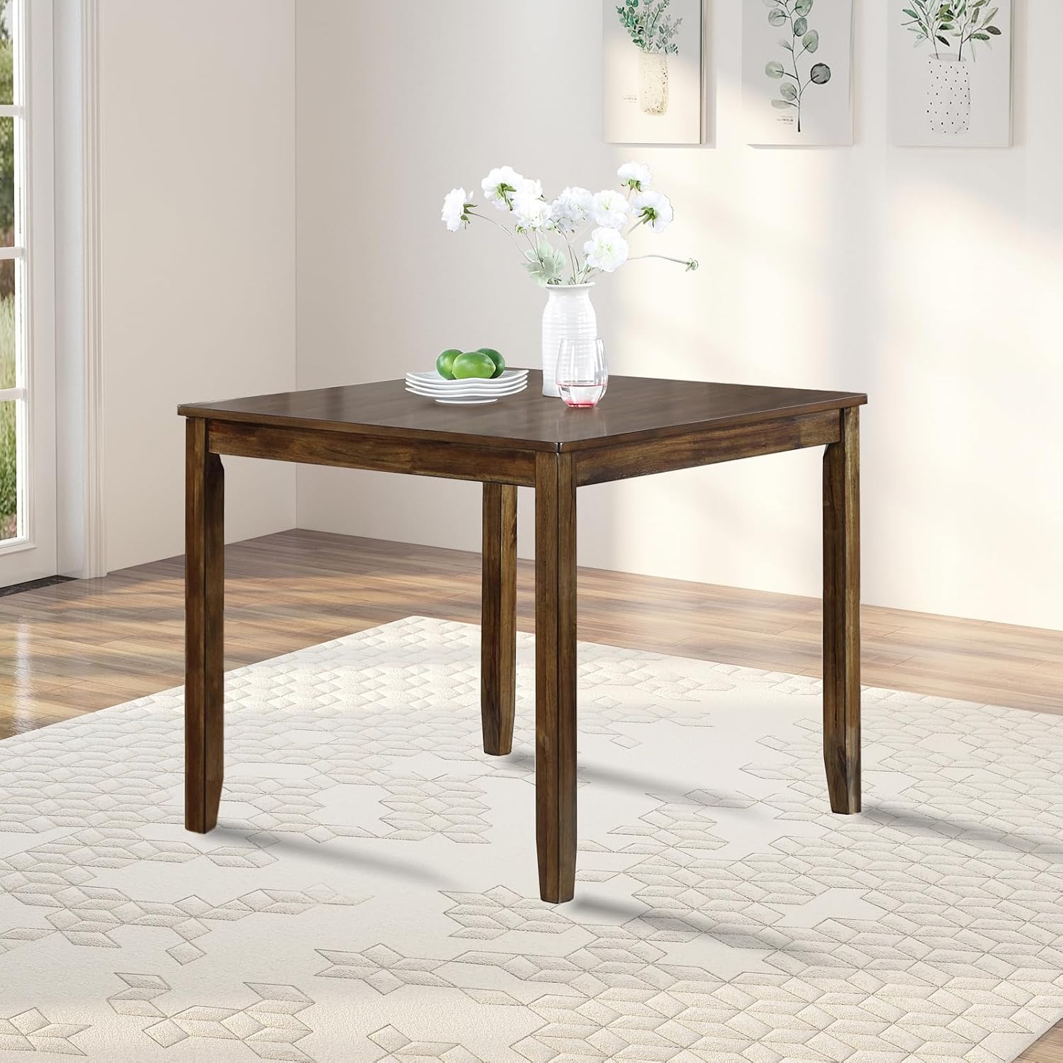 Walnut Square Wood Dining Table For Four People