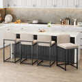 Beige Leather Bar Stools Back Footrest Set of Four