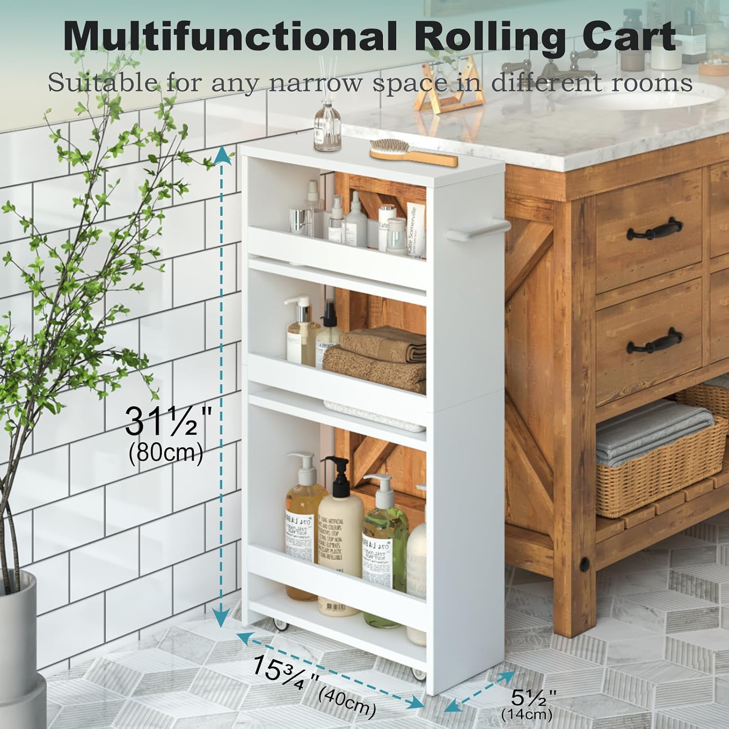 4-Tier Slim Rolling Storage Cart with Handle