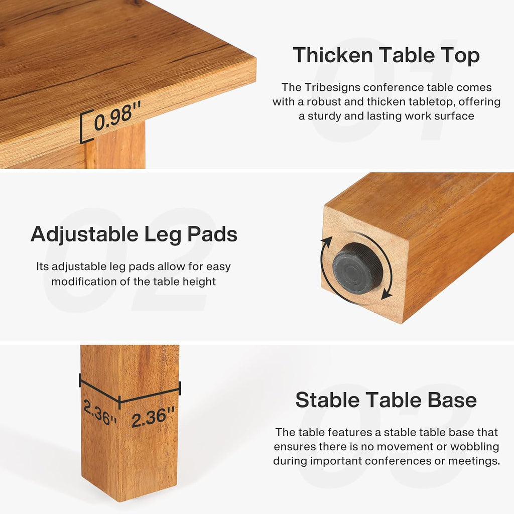 Oak Brown Square Conference Table Wood Legs Seats 4