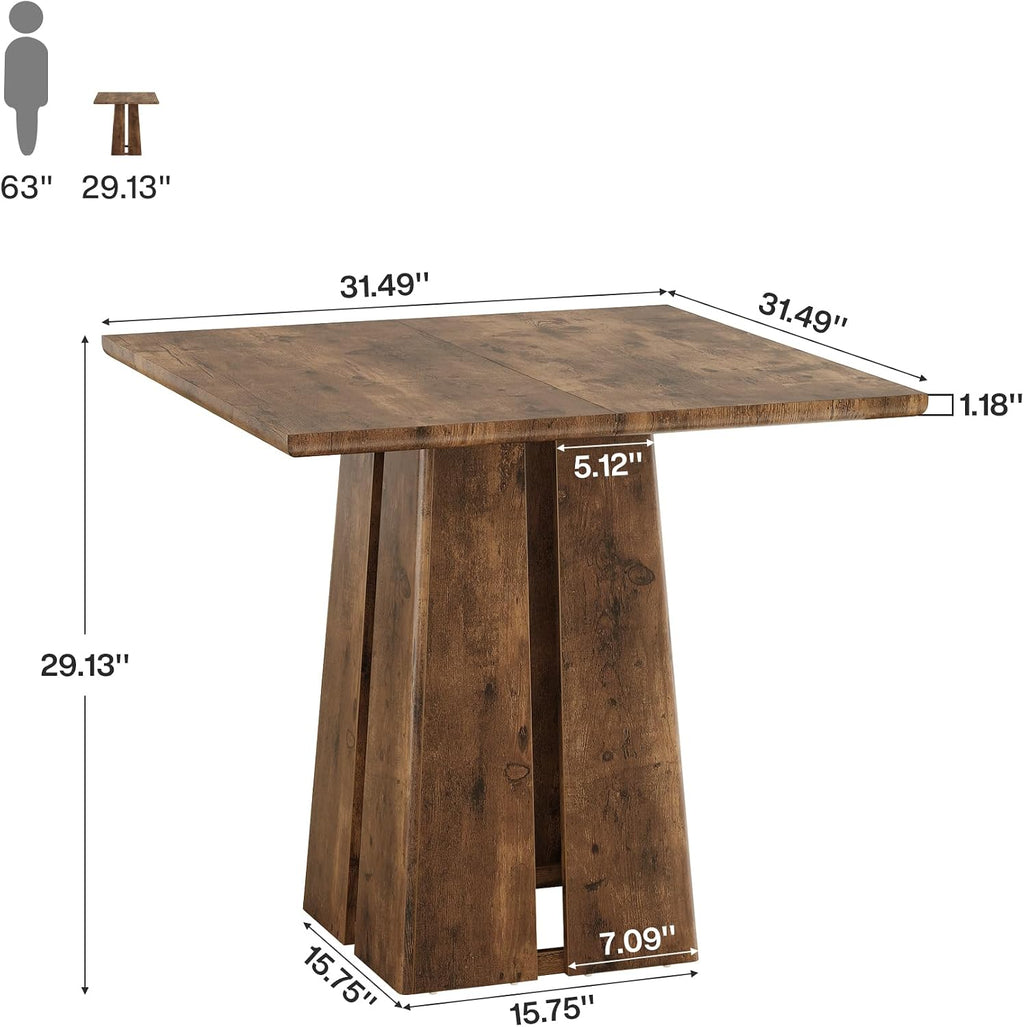 Rustic Brown Square Dining Table Pedestal Base Set 4