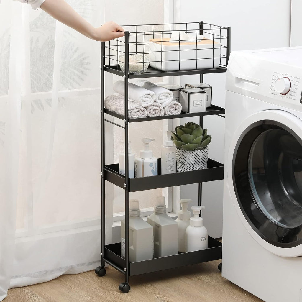 4-Tier Narrow Rolling Metal Storage Organizer Cart