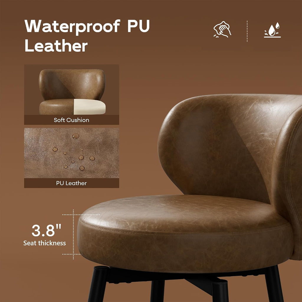 Swivel Brown Bar Stools Cushioned Winged Back Set 4