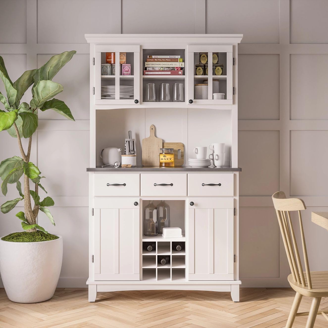 Off White Wooden Sideboard Storage Hutch Cabinet