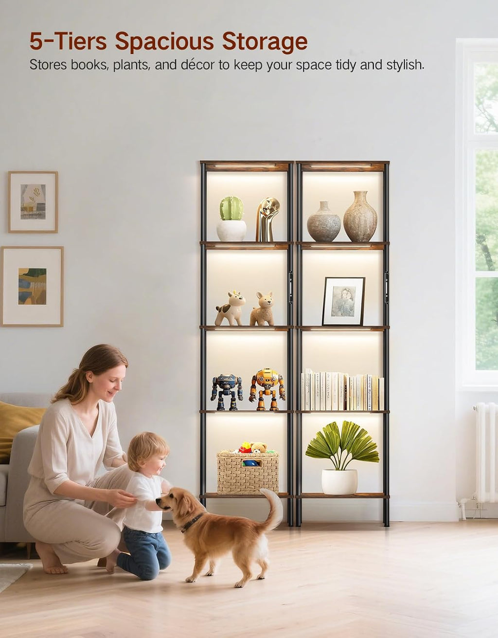 Tall Display Shelves LED Lights Dimmable Remote