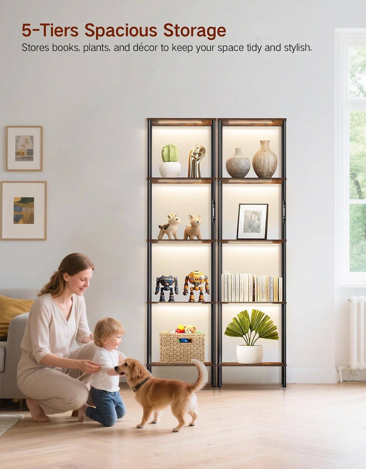 Tall Display Shelves LED Lights Dimmable Remote