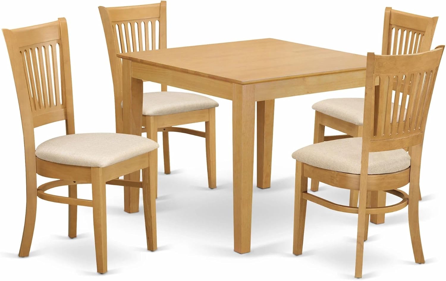 Oak Square Dining Set Wood Table 4 Fabric Chairs