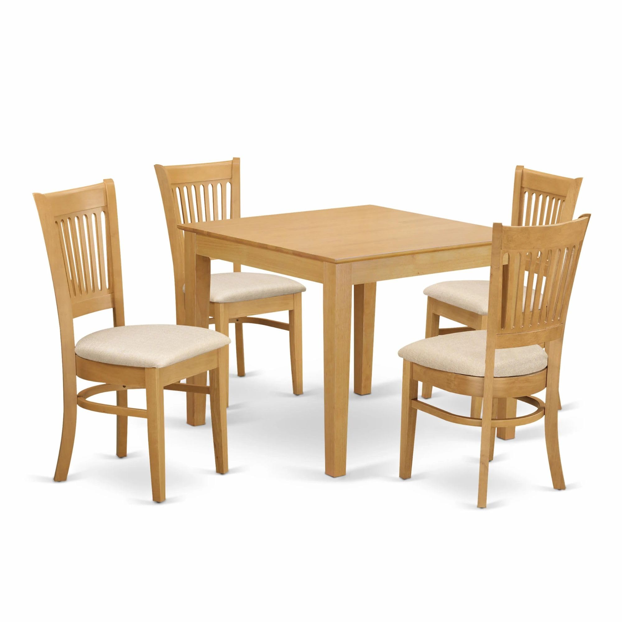 Oak Square Dining Set Wood Table 4 Fabric Chairs