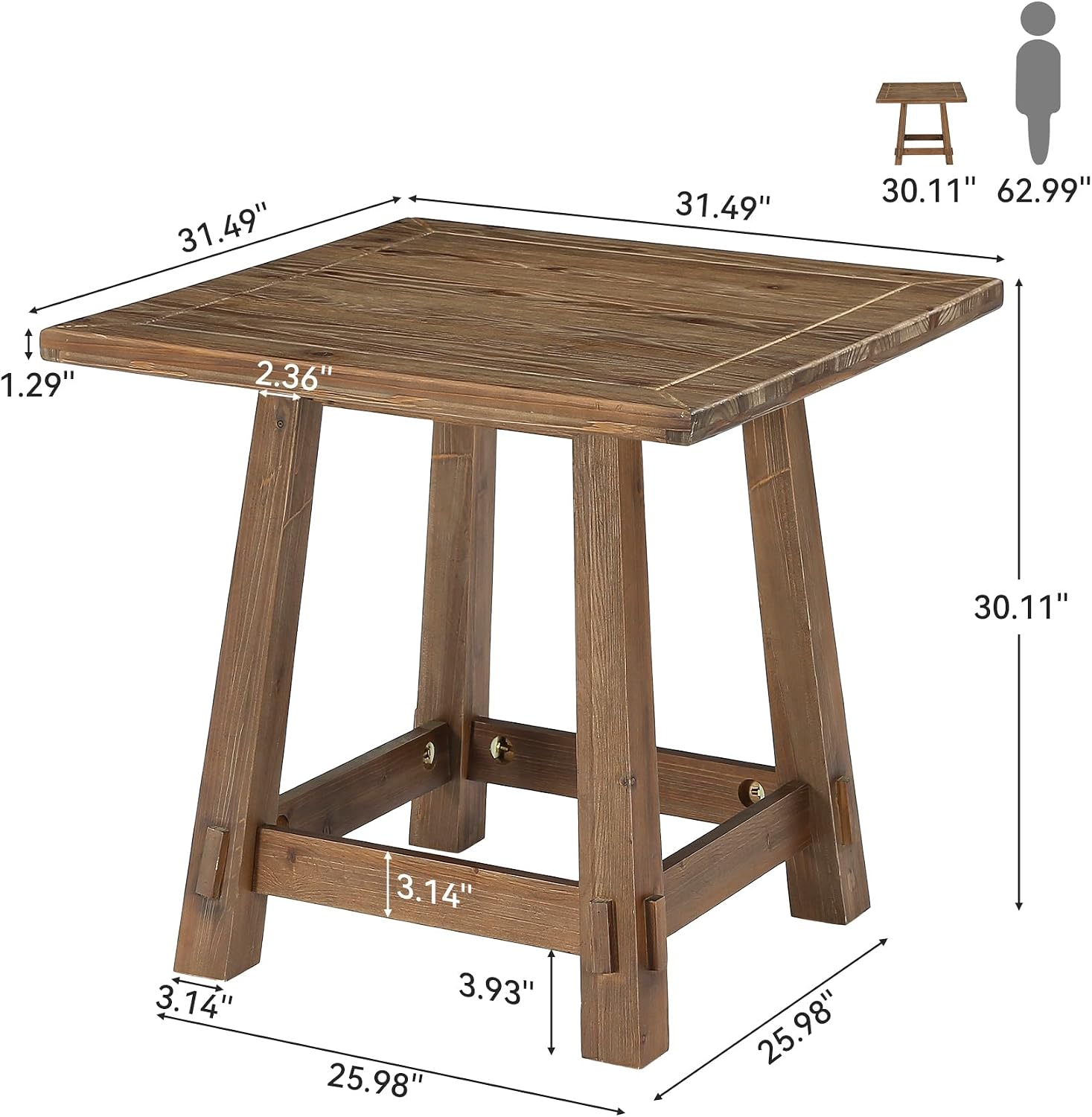 Farmhouse Square Wood Dining Table Seats Four